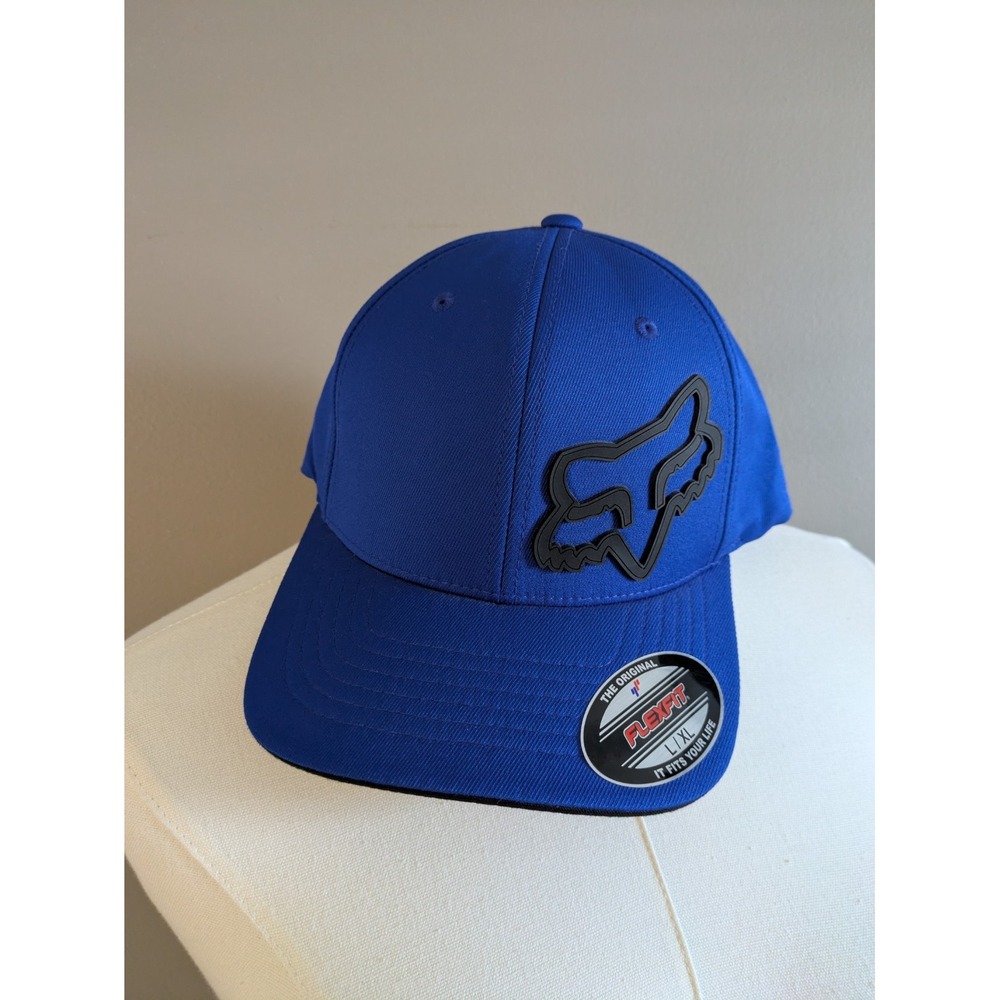 Fox Racing Blue & Black Signature Logo FlexFit Baseball Cap Hat L/XL 68083 NWT